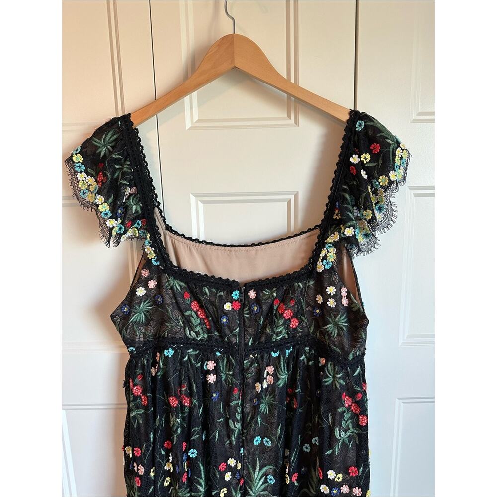 Alice + Olivia Stacey Bendet Black Floral Embroidered Lace Maxi Dress Size 12 - Picture 13 of 16